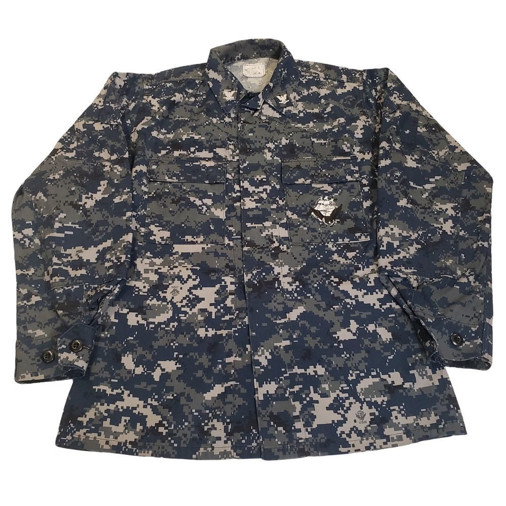 United States U.S. Navy Blue Digital Camouflauge Coat Men's Size: Small-Long